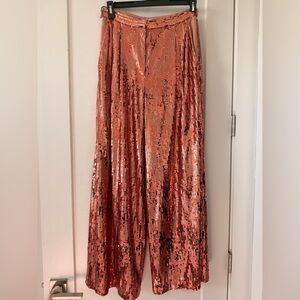 Topshop Sequin Wide Leg Pants in Sparkling Rose Gold Sz 6